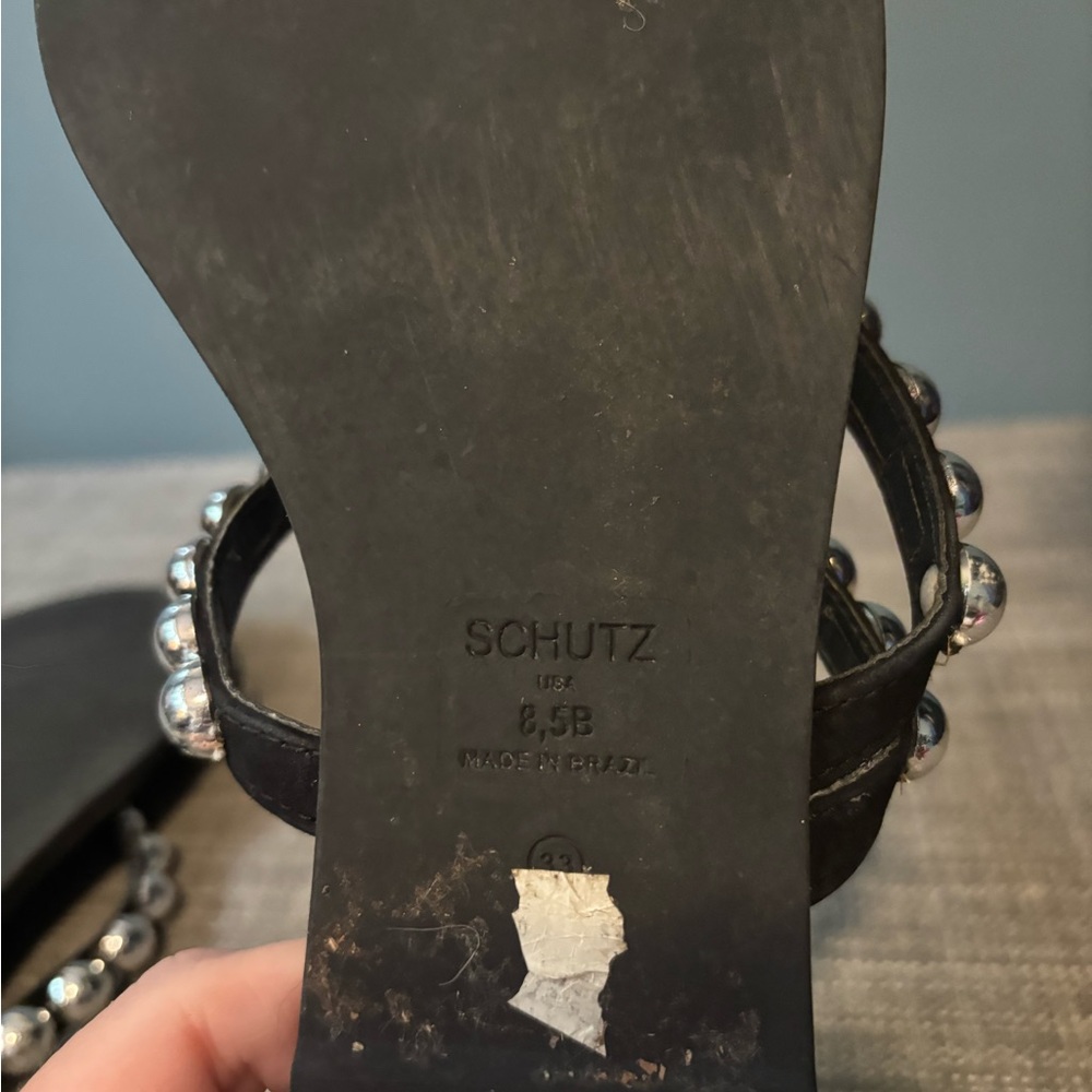SCHUTZ Black and Silver Sandals with Metallic Embellishments - Picture 8 of 8